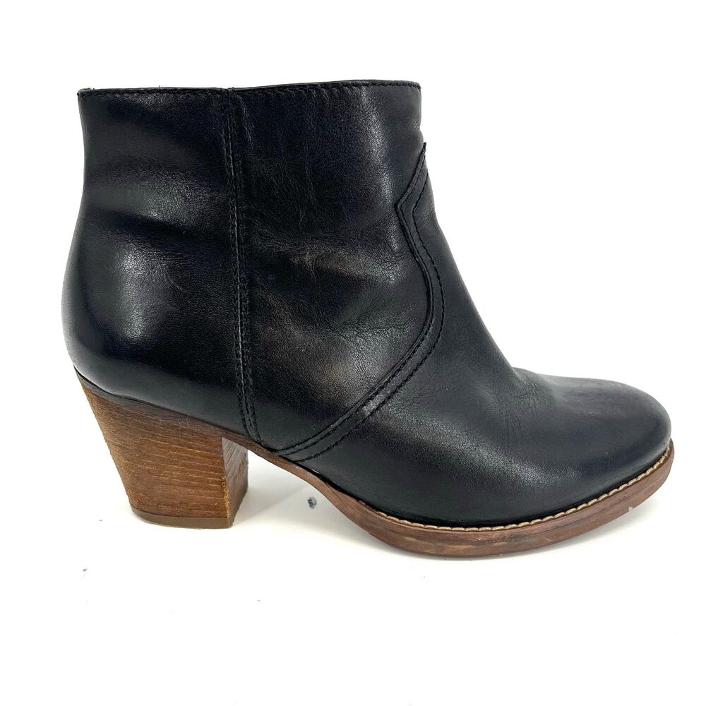 Madewell 1937 Winston Black Leather Ankle Boots Block Heel Zip US 6